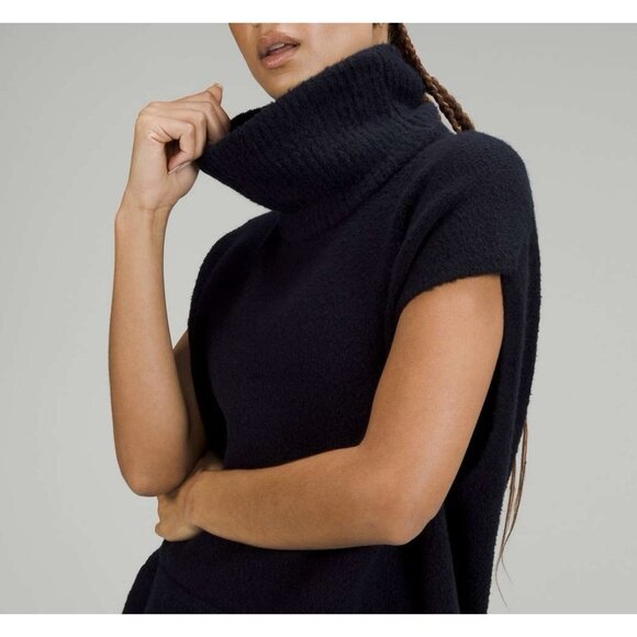 Lululemon Women 6 Brushed Cotton Merino Wool Blend Sweater Navy Blue Turtleneck - Picture 3 of 12